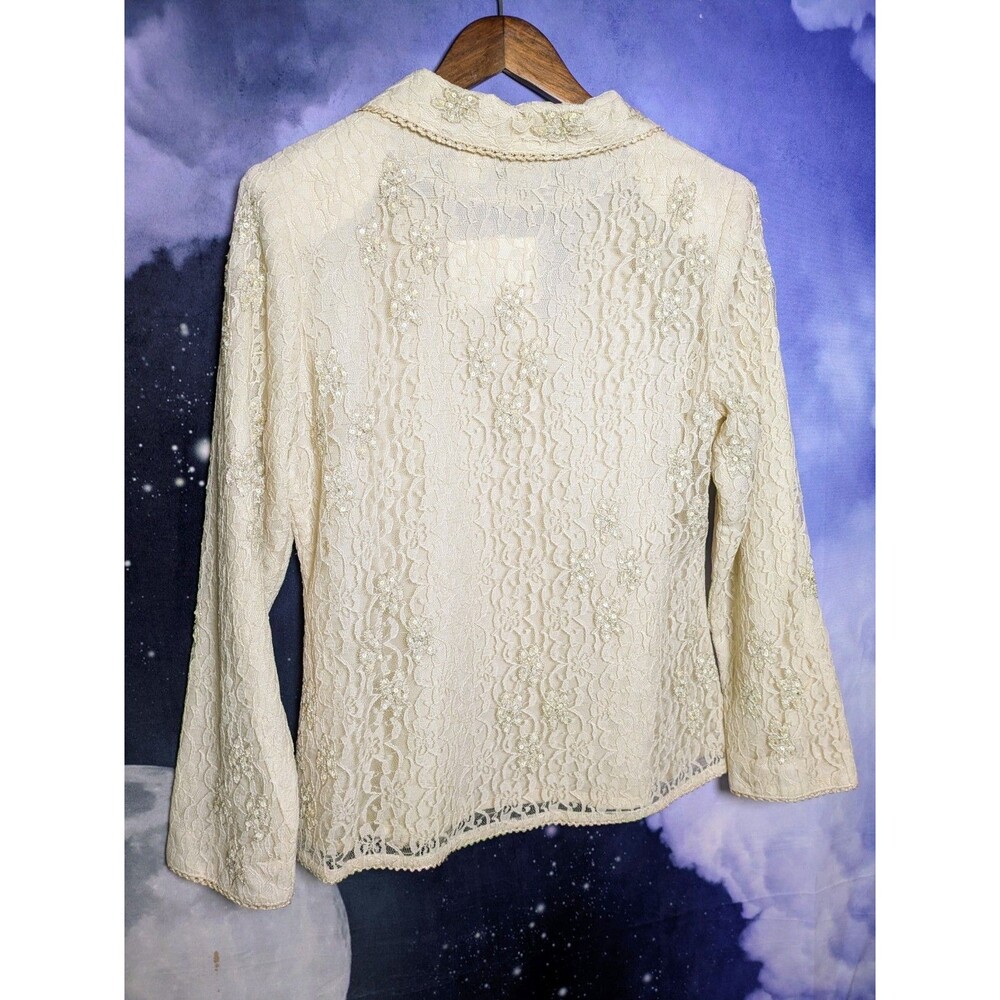 Romantic Beaded Lace Blouse Cream Cottagecore Coquette Dainty Fairycore M NWT - Picture 8 of 9